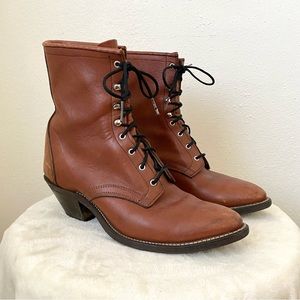 Avonite Hypalon Super Wear Cognac Leather Lace-Up Boots 2 inch Heel